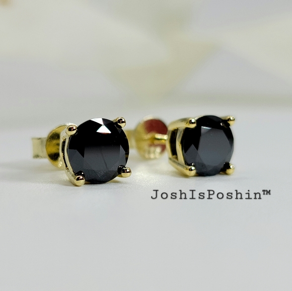 2CT. T.W. Black Moissanite stud earrings in 18K gold over sterling silver - Picture 9 of 13